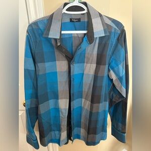Men’s Blue Plaid Button-Up Shirt